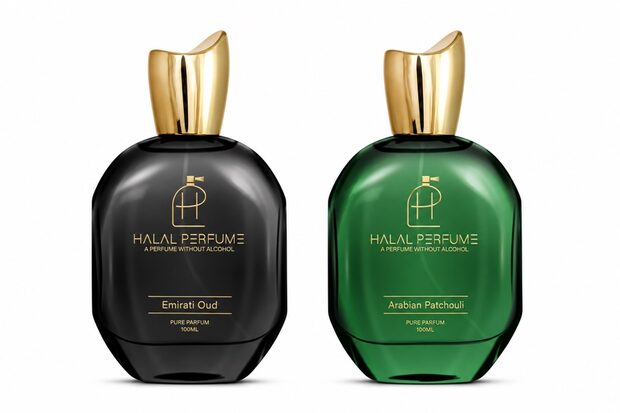 Halal Perfume Emirati Oud and Arabian Patchouli bottles