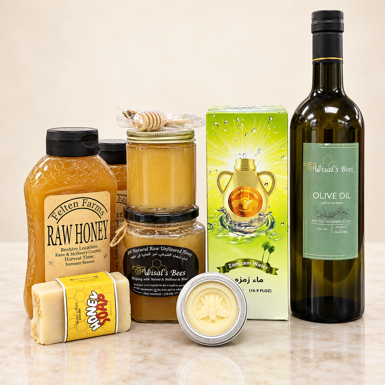 Honey, Zamzam water, olive oil and honey soap