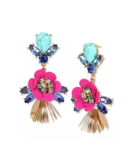 GOLD-TONE MIXED STONE FLOWER STATEMENT EARRINGS
