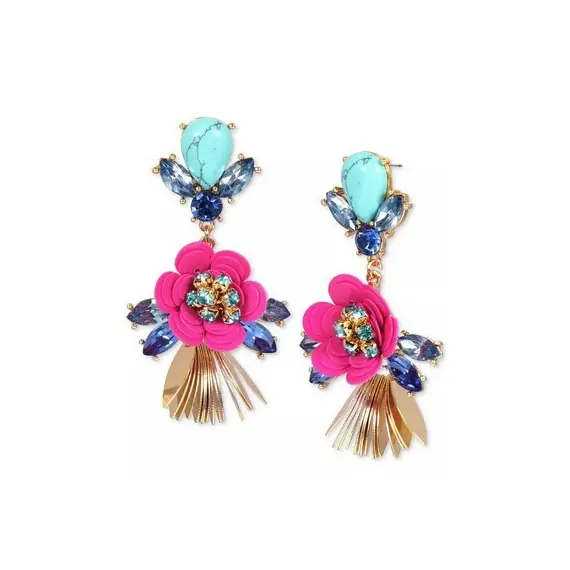 GOLD-TONE MIXED STONE FLOWER STATEMENT EARRINGS