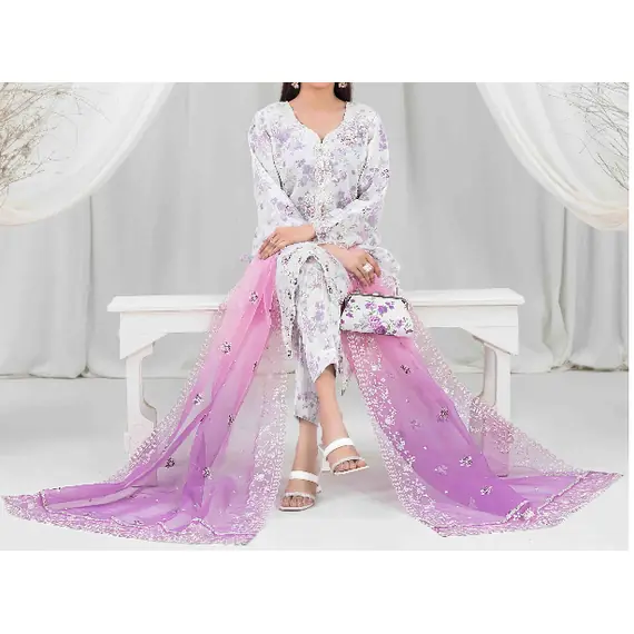 ORGANZA FLORAL PARTY WEAR WITH CLUTCH