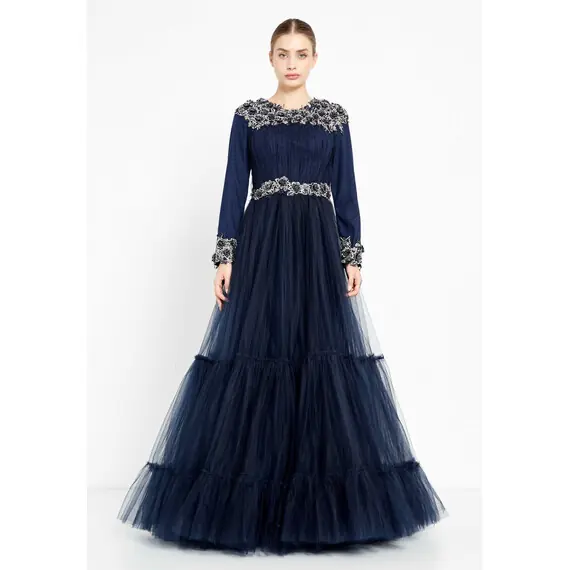 TK LONG SLEEVE MAXI TULLE GOWN