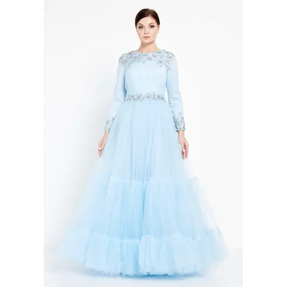 TK LONG SLEEVE MAXI TULLE GOWN