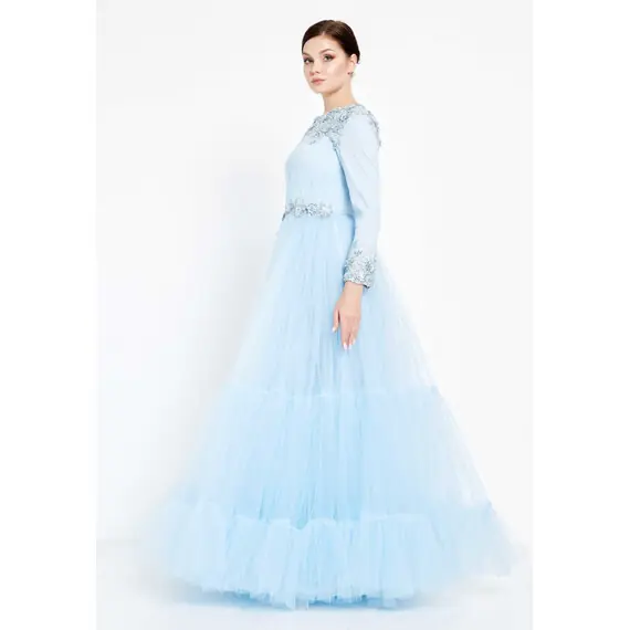 TK LONG SLEEVE MAXI TULLE GOWN
