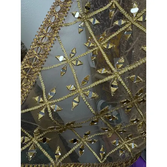 DUPATTA NET W GOLD MIRROR