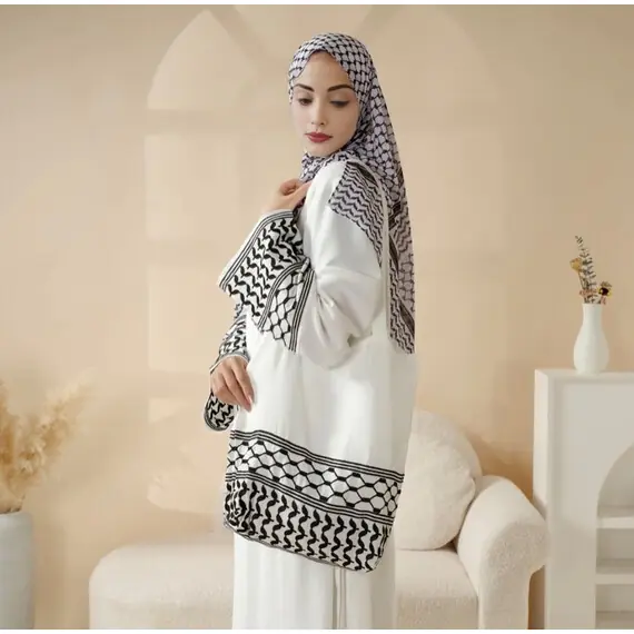 KEFFIYEH ABAYA W MATCHING CROSSBODY BAG-WHITE
