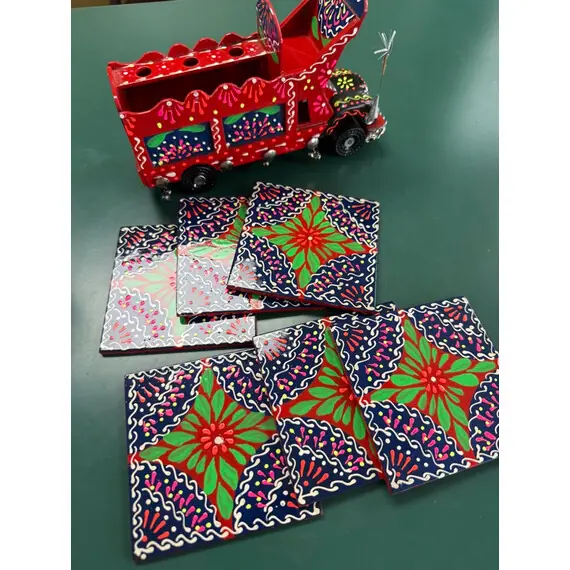 PAKISTANI TRUCK ART-6 COASTERS WITH 3 PEN HOLDERS