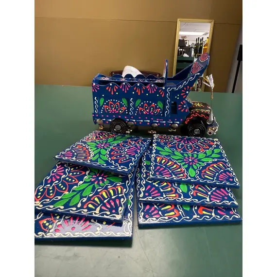 PAKISTANI TRUCK ART-6 COASTERS WITH 3 PEN HOLDERS