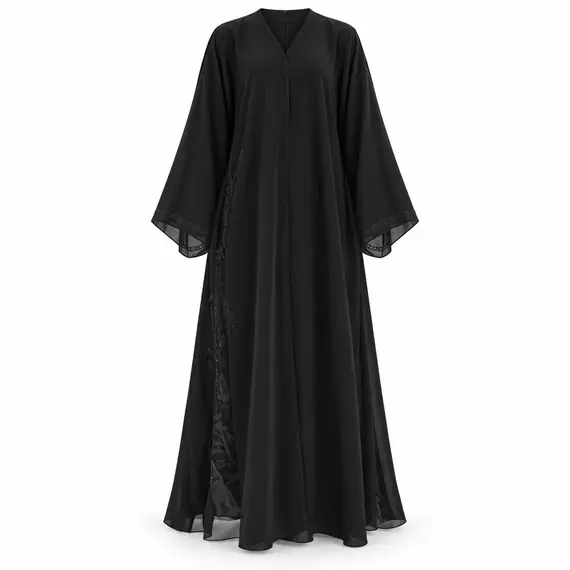 DUBAI BLACK ABAYA SIDE WORK